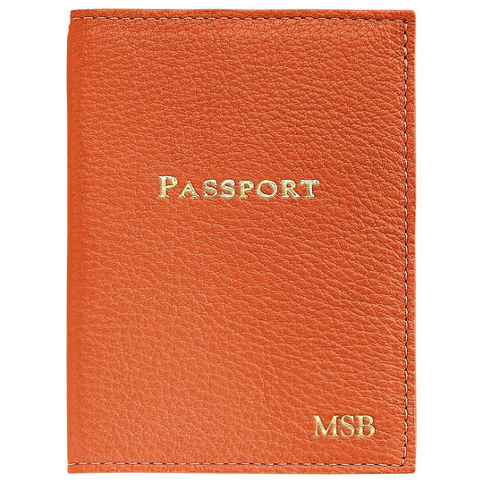 Personalized Orange Leather Passport Cover